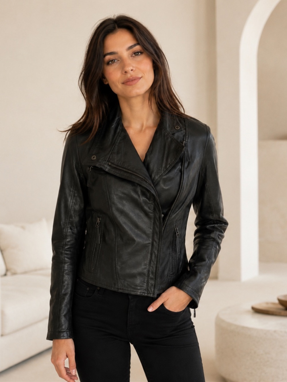 Beautiful Classic Black Asymmetric Leather Motorcycle Jacket❤️XS